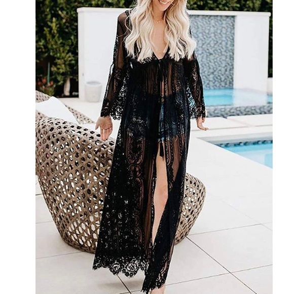 Lace Open Front Kimono Cardigan - Picture 4 of 5